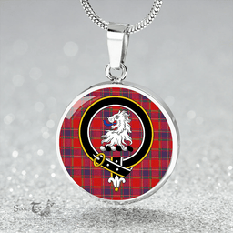 Scottish Mair Modern Clan Tartan Circle Necklace - Crest Classic Scottish Plaid Tartan Plaid
