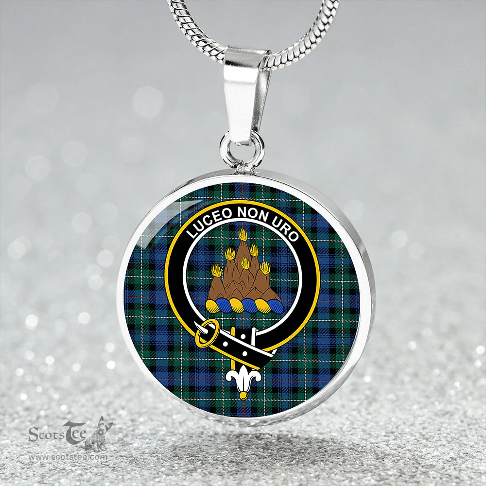 Scottish MacKenzie Hunting; Green Modern Clan Tartan Circle Necklace - Crest Classic Scottish Plaid Tartan Plaid