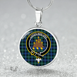 Scottish MacKenzie Hunting; Green Modern Clan Tartan Circle Necklace - Crest Classic Scottish Plaid Tartan Plaid
