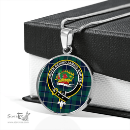Scottish Douglas Green Modern Clan Tartan Circle Necklace - Crest Classic Scottish Plaid Tartan Plaid