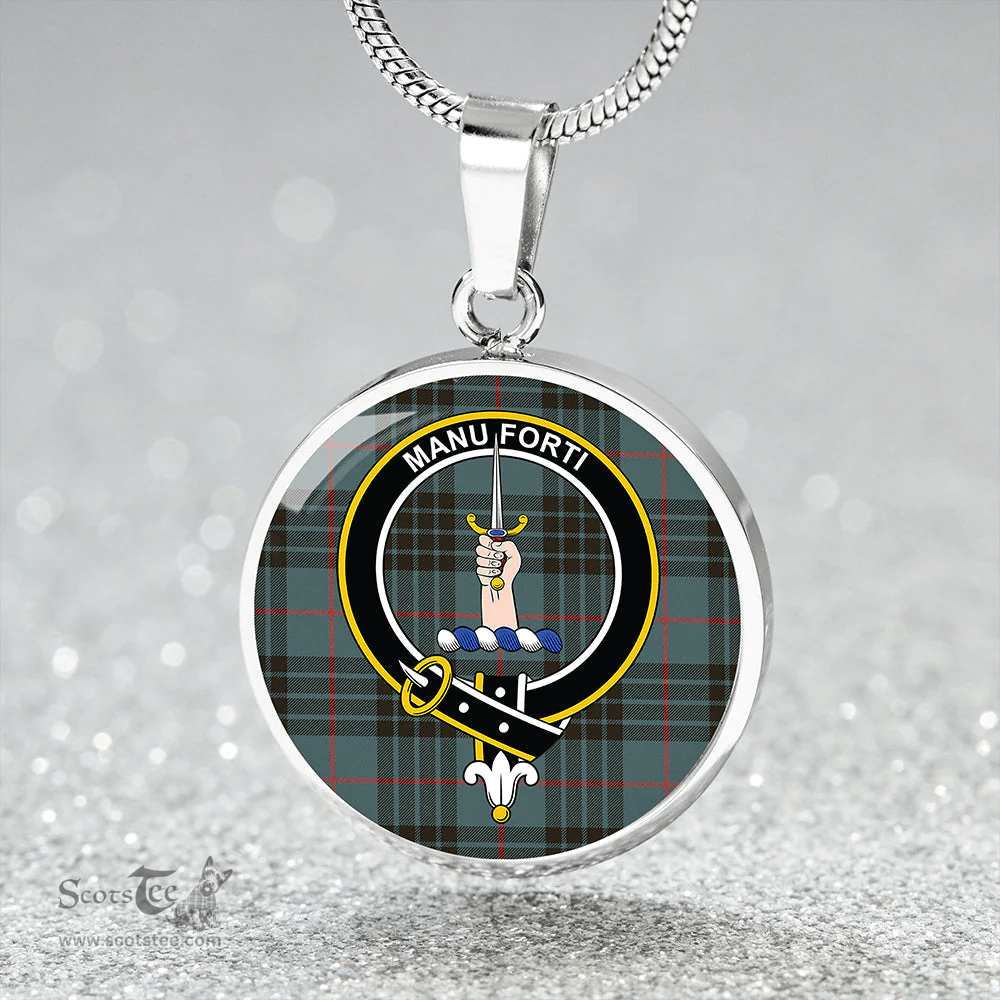 Scottish MacKay Blue (Vestiarium Scoticum) Weathered Clan Tartan Circle Necklace - Crest Classic Scottish Plaid Tartan Plaid
