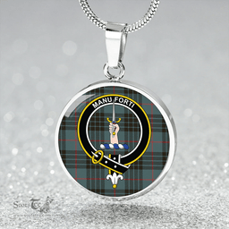 Scottish MacKay Blue (Vestiarium Scoticum) Weathered Clan Tartan Circle Necklace - Crest Classic Scottish Plaid Tartan Plaid