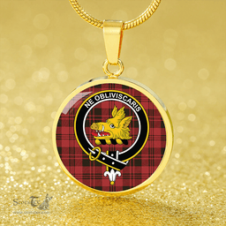 Scottish Campbell of Lochlane Weathered 2 Clan Tartan Circle Necklace - Crest Classic Scottish Plaid Tartan Plaid
