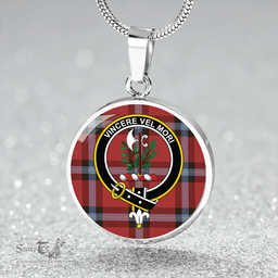 Scottish MacLaine of LochBuie (Cockburn) (MacLaine) Weathered Clan Tartan Circle Necklace - Crest Classic Scottish Plaid Tartan Plaid