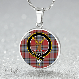Scottish MacLeay Weathered Clan Tartan Circle Necklace - Crest Classic Scottish Plaid Tartan Plaid