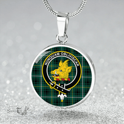 Scottish MacIver Hunting Modern Clan Tartan Circle Necklace - Crest Classic Scottish Plaid Tartan Plaid