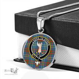 Scottish Cathcart Ancient Clan Tartan Circle Necklace - Crest Classic Scottish Plaid Tartan Plaid
