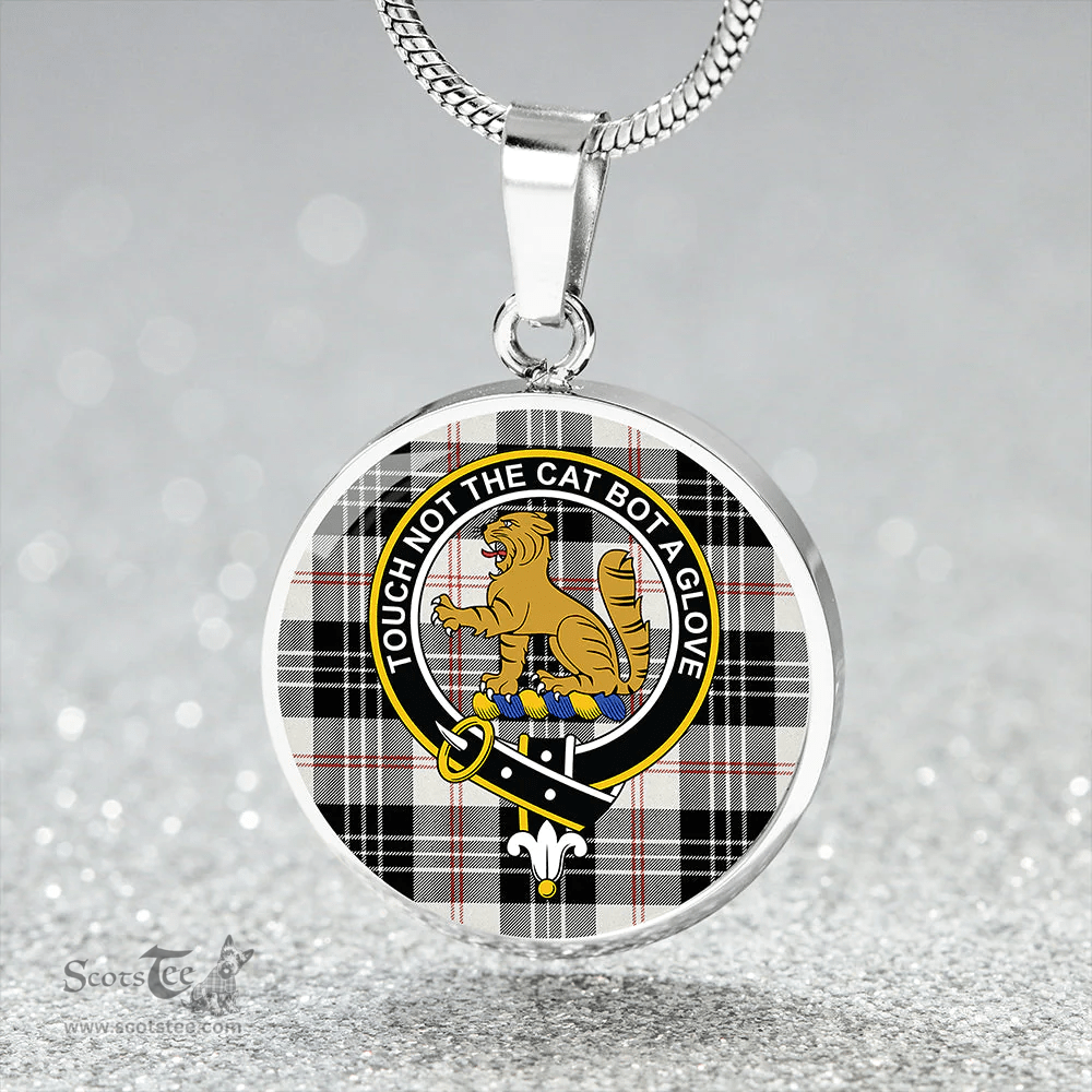 Scottish MacPherson of Cluny Black & White Clan Tartan Circle Necklace - Crest Classic Scottish Plaid Tartan Plaid