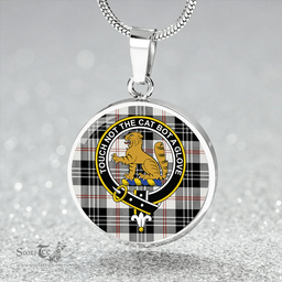 Scottish MacPherson of Cluny Black & White Clan Tartan Circle Necklace - Crest Classic Scottish Plaid Tartan Plaid