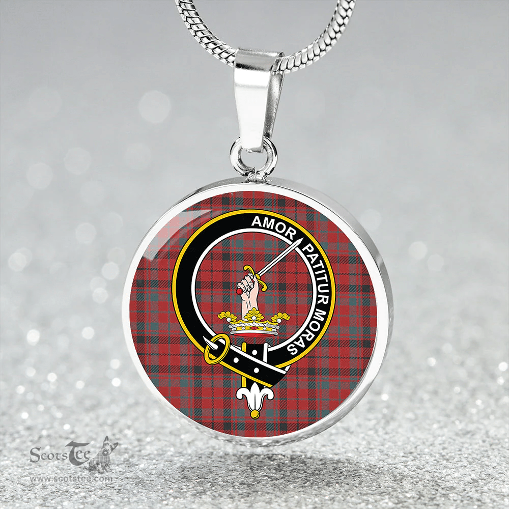 Scottish Lumsden of Kintore Weathered Clan Tartan Circle Necklace - Crest Classic Scottish Plaid Tartan Plaid
