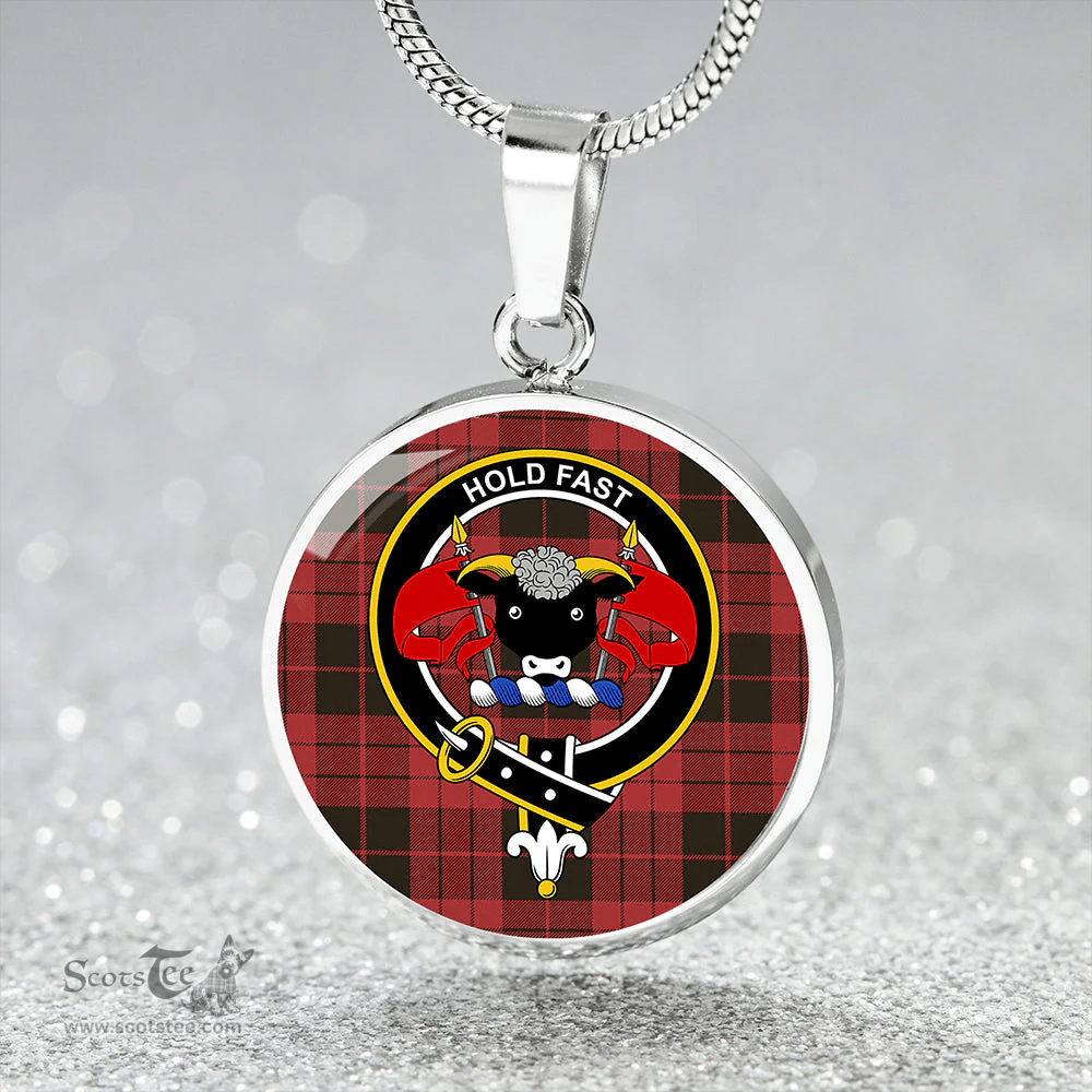 Scottish MacLeod Black and Red Weathered Clan Tartan Circle Necklace - Crest Classic Scottish Plaid Tartan Plaid