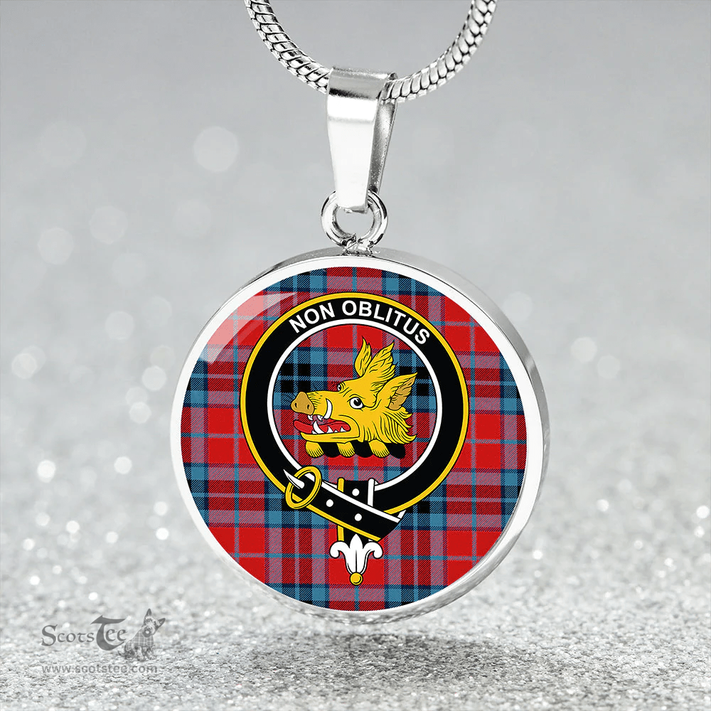 Scottish MacTavish (MacThomas Red) Modern Clan Tartan Circle Necklace - Crest Classic Scottish Plaid Tartan Plaid