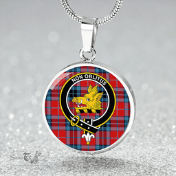Scottish MacTavish (MacThomas Red) Modern Clan Tartan Circle Necklace - Crest Classic Scottish Plaid Tartan Plaid