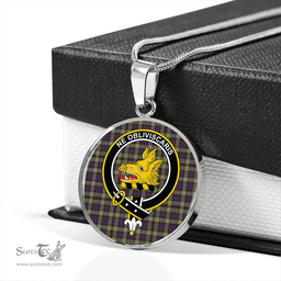 Scottish Campbell of Argyll 1815 Weathered 2 Clan Tartan Circle Necklace - Crest Classic Scottish Plaid Tartan Plaid