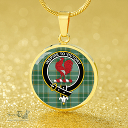Scottish Currie Ancient Clan Tartan Circle Necklace - Crest Classic Scottish Plaid Tartan Plaid