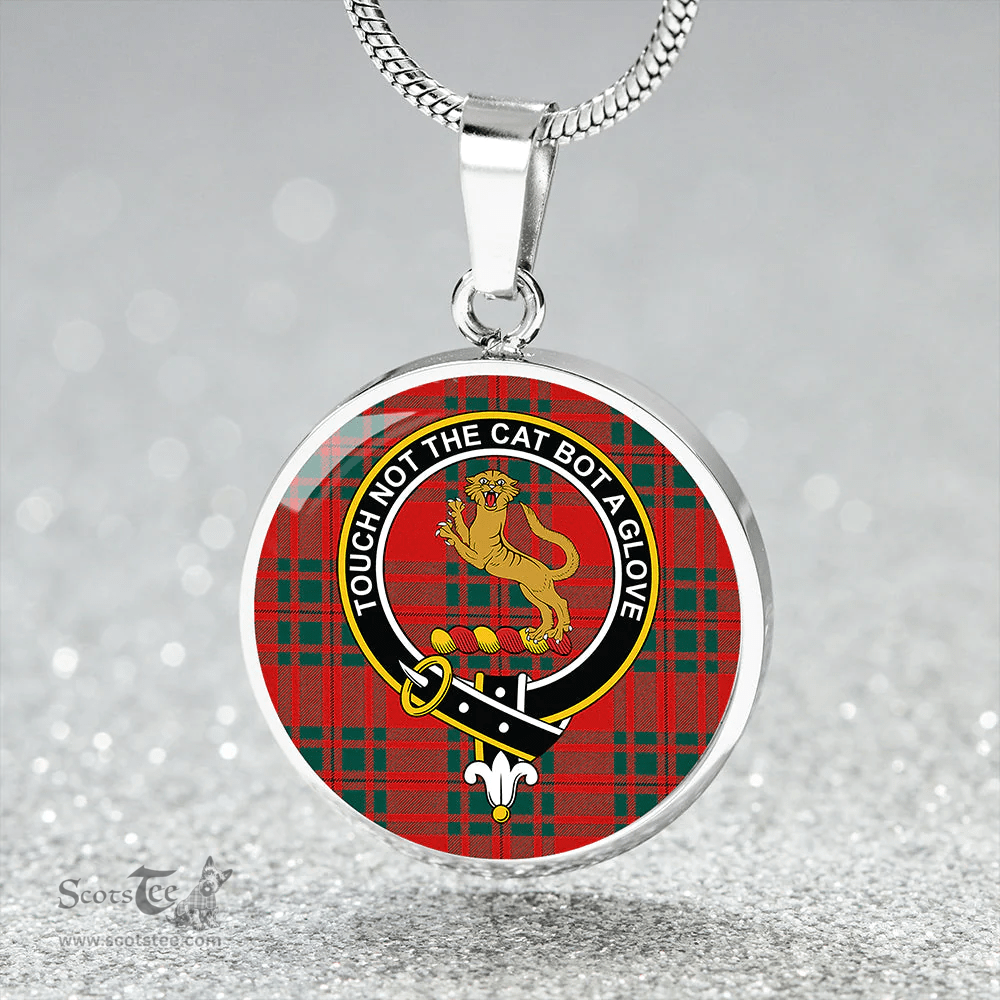 Scottish MacKintosh Red Modern Clan Tartan Circle Necklace - Crest Classic Scottish Plaid Tartan Plaid