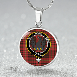 Scottish MacIan Weathered Clan Tartan Circle Necklace - Crest Classic Scottish Plaid Tartan Plaid