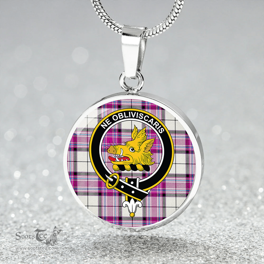 Scottish MacKellar Dress Cerise Clan Tartan Circle Necklace - Crest Classic Scottish Plaid Tartan Plaid