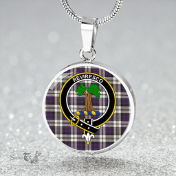 Scottish MacEwan Dress Arisaid Weathered Clan Tartan Circle Necklace - Crest Classic Scottish Plaid Tartan Plaid