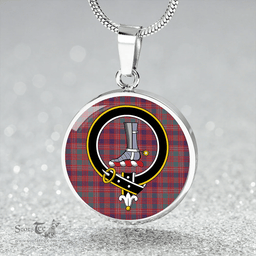 Scottish MacColl Hunting (MacCall Hunting) Weathered Clan Tartan Circle Necklace - Crest Classic Scottish Plaid Tartan Plaid