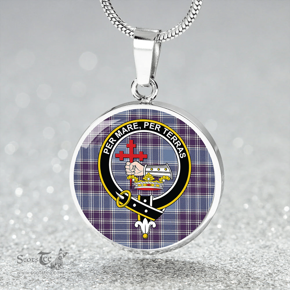 Scottish MacDonald Lord of the Isles Hunting Blue (Donald Lord of the Isles Hunting Blue) Weathered Clan Tartan Circle Necklace - Crest Classic Scottish Plaid Tartan Plaid