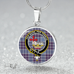 Scottish MacDonald Lord of the Isles Hunting Blue (Donald Lord of the Isles Hunting Blue) Weathered Clan Tartan Circle Necklace - Crest Classic Scottish Plaid Tartan Plaid