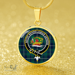 Scottish Douglas Green Modern Clan Tartan Circle Necklace - Crest Classic Scottish Plaid Tartan Plaid