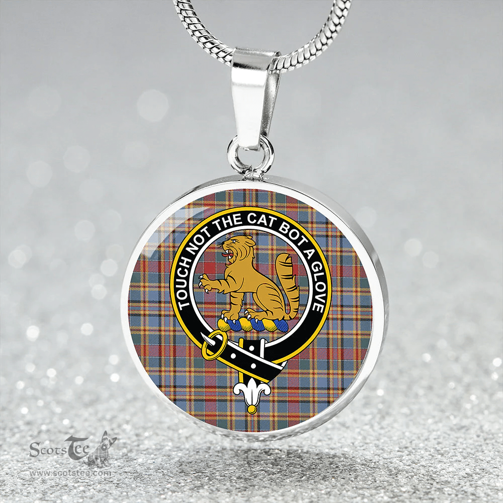 Scottish MacPherson Crubin Weathered Clan Tartan Circle Necklace - Crest Classic Scottish Plaid Tartan Plaid