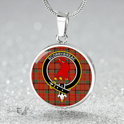 Scottish MacNicol Red Ancient Clan Tartan Circle Necklace - Crest Classic Scottish Plaid Tartan Plaid