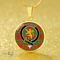 Scottish Cumming (MacAulay #2) Ancient Clan Tartan Circle Necklace - Crest Classic Scottish Plaid Tartan Plaid