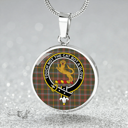 Scottish MacKintosh #2 Ancient Clan Tartan Circle Necklace - Crest Classic Scottish Plaid Tartan Plaid