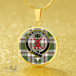Scottish Crawford Arisaid Dance Clan Tartan Circle Necklace - Crest Classic Scottish Plaid Tartan Plaid