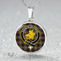 Scottish MacIver Hunting Weathered Clan Tartan Circle Necklace - Crest Classic Scottish Plaid Tartan Plaid