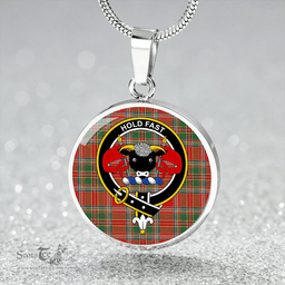 Scottish MacLeod of Gesto Modern Clan Tartan Circle Necklace - Crest Classic Scottish Plaid Tartan Plaid
