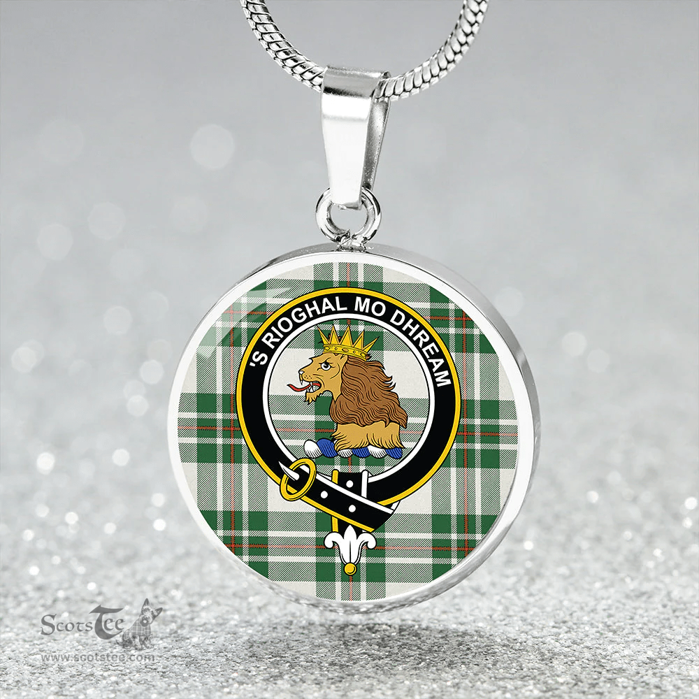 Scottish MacGregor Dress Green (Gregor Dress Green) Modern Clan Tartan Circle Necklace - Crest Classic Scottish Plaid Tartan Plaid