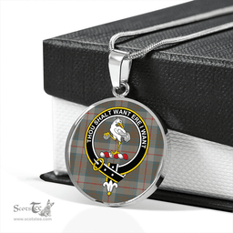 Scottish Cranston Weathered Clan Tartan Circle Necklace - Crest Classic Scottish Plaid Tartan Plaid