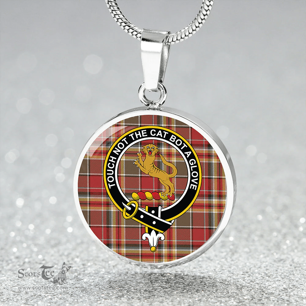 Scottish MacGlashan Weathered Clan Tartan Circle Necklace - Crest Classic Scottish Plaid Tartan Plaid