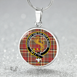 Scottish MacGlashan Weathered Clan Tartan Circle Necklace - Crest Classic Scottish Plaid Tartan Plaid