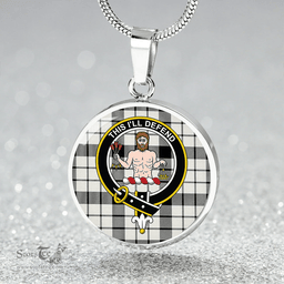 Scottish MacFarlane Black and White (Wallace/Wallas Dress #3) Ancient Clan Tartan Circle Necklace - Crest Classic Scottish Plaid Tartan Plaid