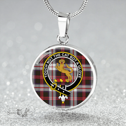 Scottish MacKintosh Dress Weathered Clan Tartan Circle Necklace - Crest Classic Scottish Plaid Tartan Plaid