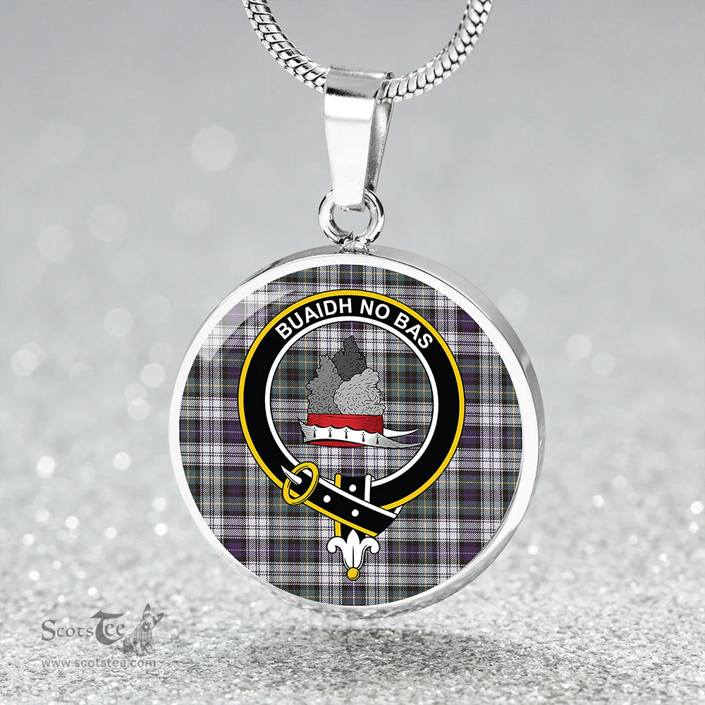 Scottish MacNeil of Barra (MacNeil/MacNeill) Paton Dress Weathered Clan Tartan Circle Necklace - Crest Classic Scottish Plaid Tartan Plaid