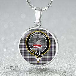 Scottish MacNeil of Barra (MacNeil/MacNeill) Paton Dress Weathered Clan Tartan Circle Necklace - Crest Classic Scottish Plaid Tartan Plaid