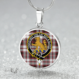 Scottish MacPherson of Pitmain Weathered Clan Tartan Circle Necklace - Crest Classic Scottish Plaid Tartan Plaid