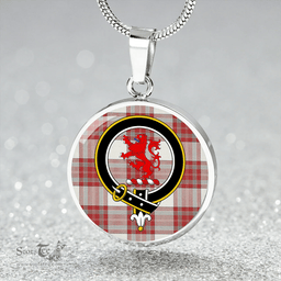 Scottish MacBrair Dress #2 Weathered Clan Tartan Circle Necklace - Crest Classic Scottish Plaid Tartan Plaid