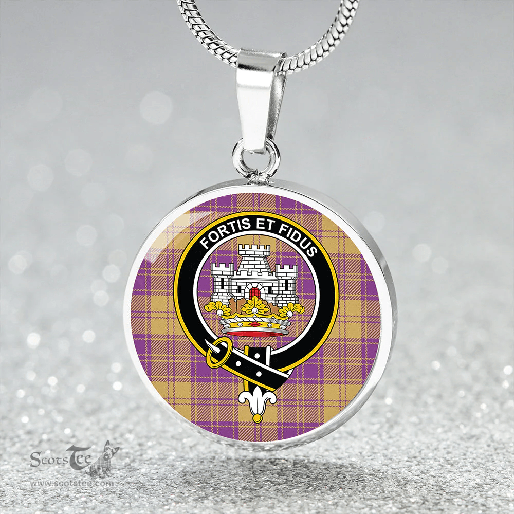 Scottish MacLachlan Chief's Dress; Blue Weathered Clan Tartan Circle Necklace - Crest Classic Scottish Plaid Tartan Plaid