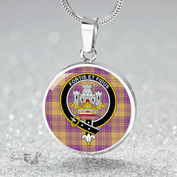 Scottish MacLachlan Chief's Dress; Blue Weathered Clan Tartan Circle Necklace - Crest Classic Scottish Plaid Tartan Plaid