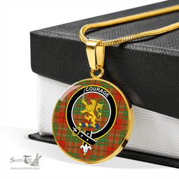 Scottish Cumming (MacAulay #2) Ancient Clan Tartan Circle Necklace - Crest Classic Scottish Plaid Tartan Plaid