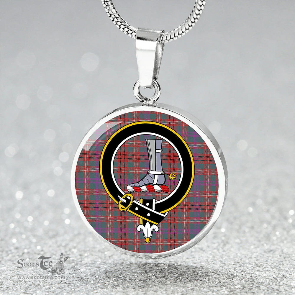 Scottish MacCall Weathered Clan Tartan Circle Necklace - Crest Classic Scottish Plaid Tartan Plaid