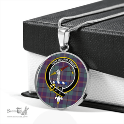 Scottish Carmichael Weathered 2 Clan Tartan Circle Necklace - Crest Classic Scottish Plaid Tartan Plaid