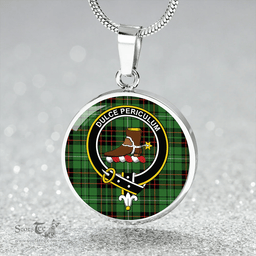 Scottish MacAulay of Lewis Ancient Clan Tartan Circle Necklace - Crest Classic Scottish Plaid Tartan Plaid